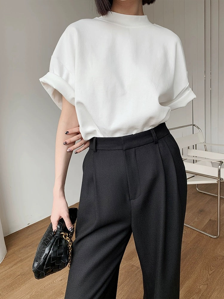 LangY 2023 spring and summer new style half turtleneck loose simple fashionable versatile short-sleeved T-shirt five-quarter sleeve top for women