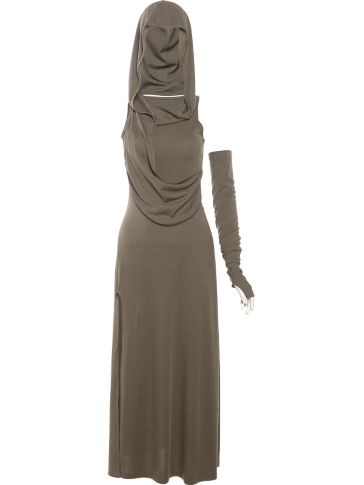 kliou spring dress KLIOU Dune Wasteland style retro solid color hooded dress with sleeves –  Lee Nhi Boutique