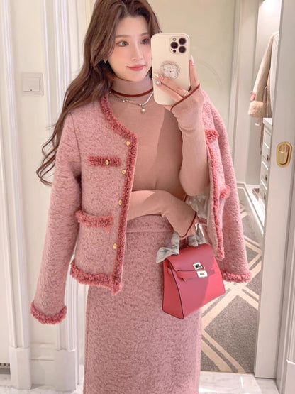 Zhang Xinzi [Miss Windsor] Western-style white duck down woolen small fragrance suit for women winter new two-piece set