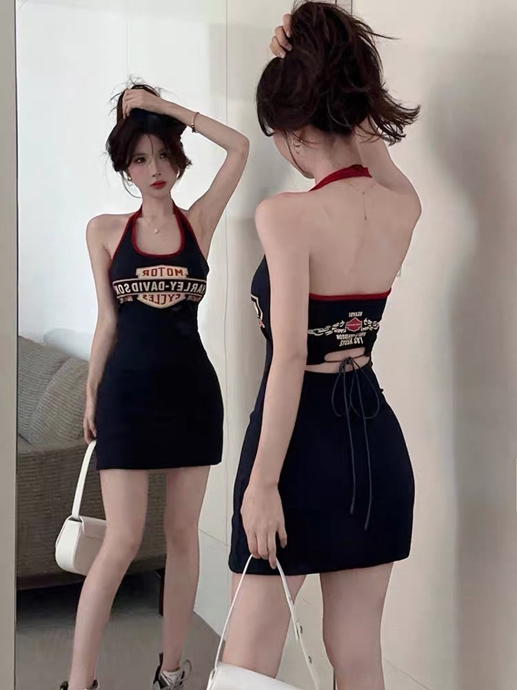 American Spice Girls Advanced Sexy Backless Halter Neck Suspender Dress Female Summer Pure Desire Slim Slim Thin Package Hip Skirt