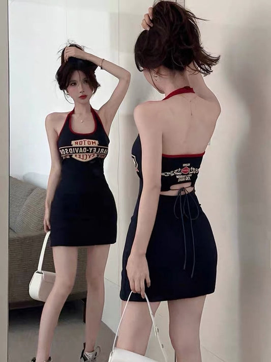 American Spice Girls Advanced Sexy Backless Halter Neck Suspender Dress Female Summer Pure Desire Slim Slim Thin Package Hip Skirt