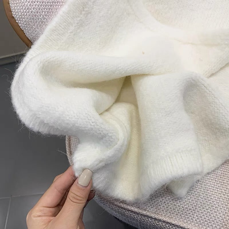 Korean style lazy style white round neck sweater for women autumn and winter design niche fashionable personality tassel sweater top