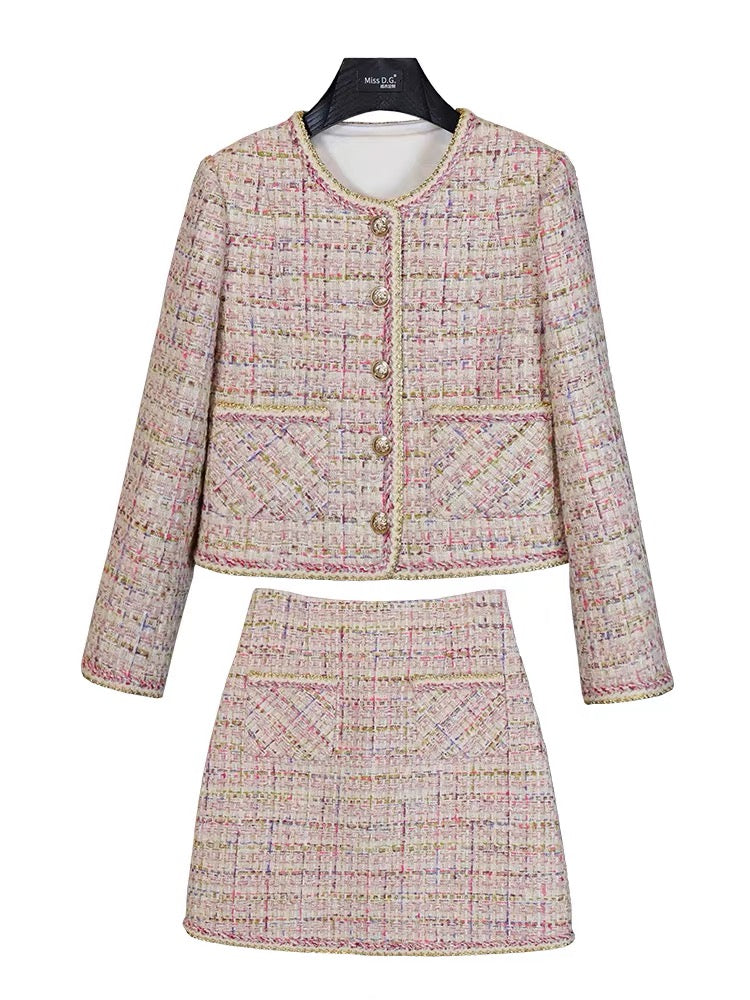 Miss DG high-end small fragrance suit 2023 autumn and winter temperament fashionable lady short coat skirt two-piece set (S0687)
