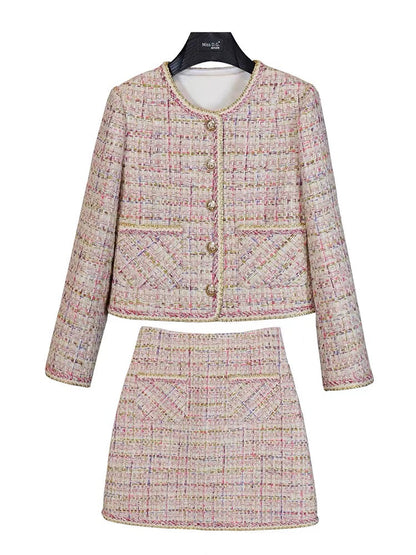 Miss DG high-end small fragrance suit 2023 autumn and winter temperament fashionable lady short coat skirt two-piece set (S0687)