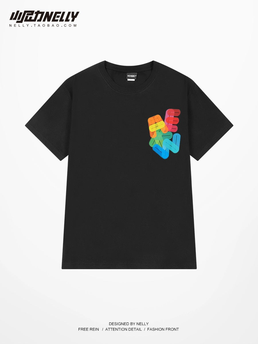 Pure cotton color letter short-sleeved T-shirt for men and women summer 2024 new half-sleeved top loose casual T-shirt tee trend