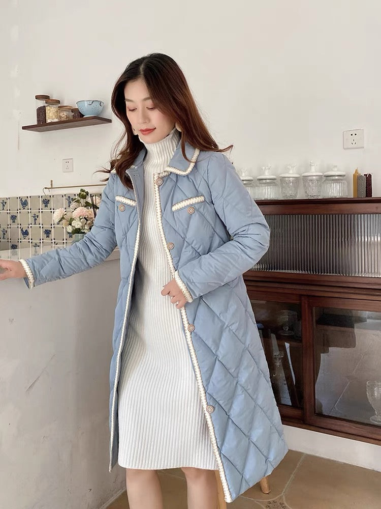 Nori Gentle Wind Down Cotton Jacket for Women Winter Retro Small Fragrance Style Real Fox Fur Collar Waist Mid-Length Cotton Jacket