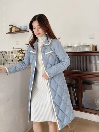 Nori Gentle Wind Down Cotton Jacket for Women Winter Retro Small Fragrance Style Real Fox Fur Collar Waist Mid-Length Cotton Jacket