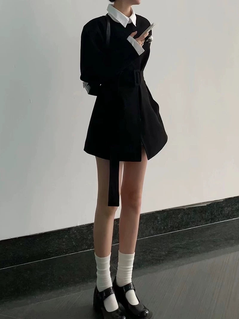 Autumn and winter Korean drama heroine chaebol rich daughter little black waist suit skirt jacket college style suit