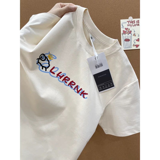 American style ins three bears printed cotton short-sleeved T-shirt men and women summer heavyweight all-match loose couple tops