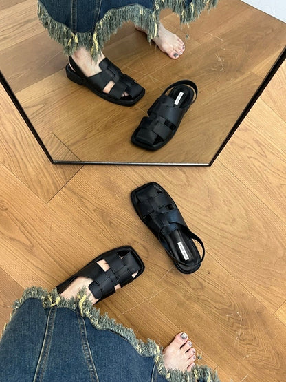 【GAseven Xiaoqijia】Korean Dongdaemun woven Roman shoes women's back strap beach Baotou sandals women
