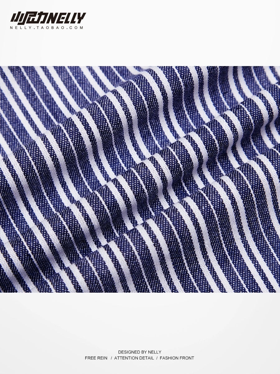 Spring and autumn long-sleeved vertical striped shirt male ruffian handsome casual Hong Kong style high street teenager bf Korean version Japanese yuppie shirt