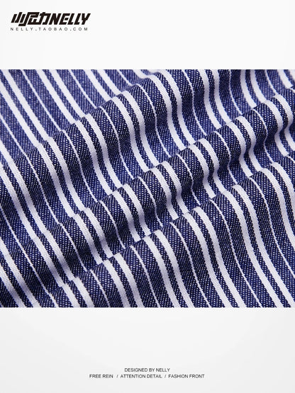 Spring and autumn long-sleeved vertical striped shirt male ruffian handsome casual Hong Kong style high street teenager bf Korean version Japanese yuppie shirt