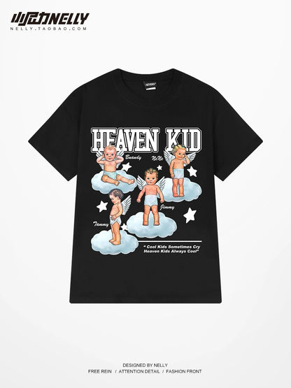 Korean version of loose cartoon little angel print ins short-sleeved T-shirt male and female trendy cotton tops couple summer trend