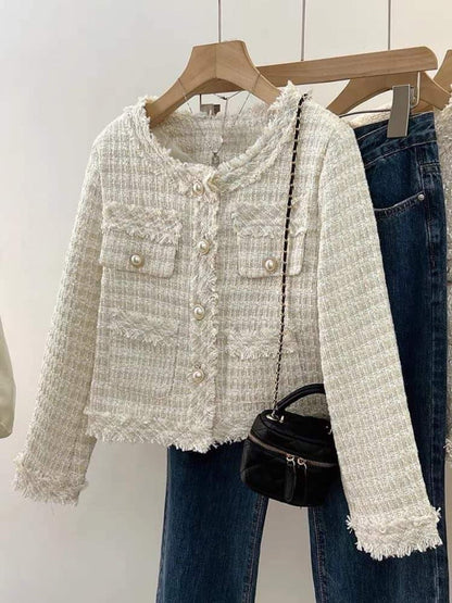 This year's popular beautiful small fragrant jackets for women spring and autumn 2023 new tweed short tops small jackets