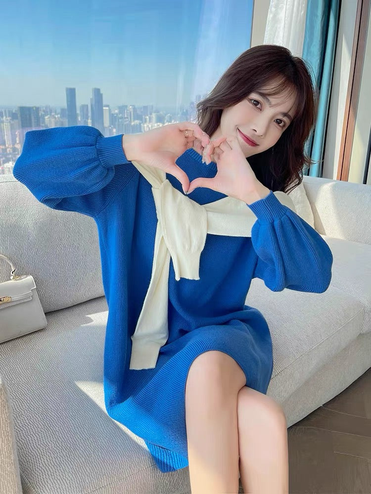Winter 2023 new autumn high-end sweater dress autumn and winter Klein blue French knitted skirt women's winter T2347