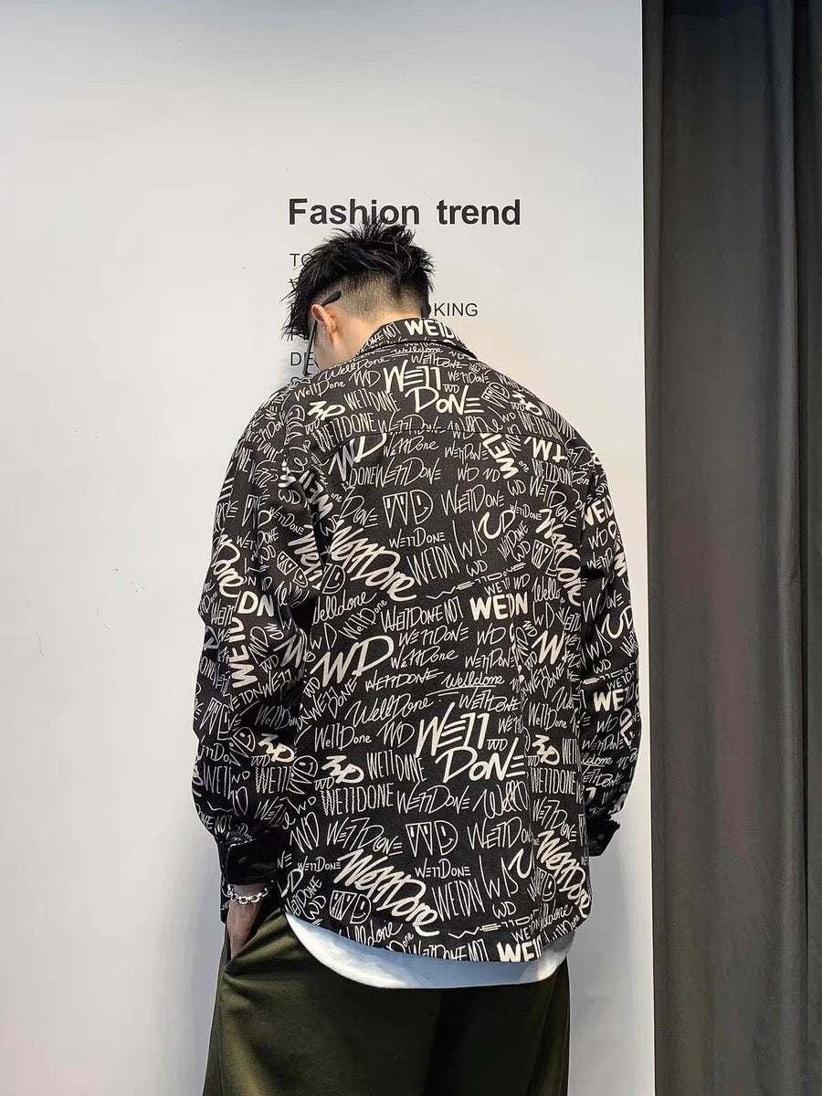 Xu Tailang letter graffiti handsome shirt men's spring and autumn design trendy brand men's street long-sleeved shirt jacket trendy