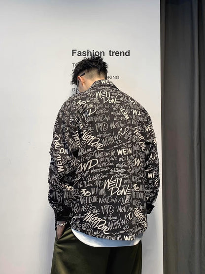 Xu Tailang letter graffiti handsome shirt men's spring and autumn design trendy brand men's street long-sleeved shirt jacket trendy