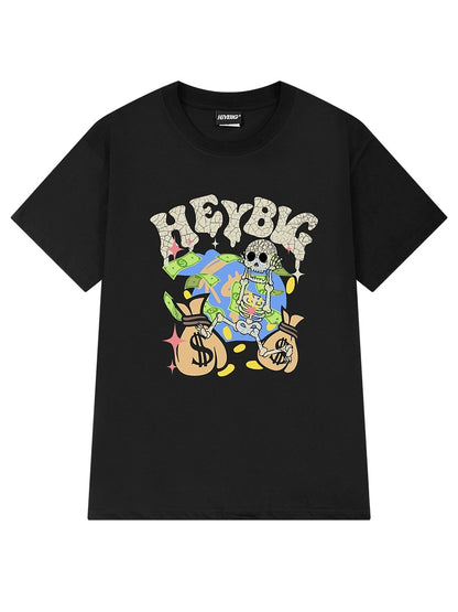 Summer new short-sleeved T-shirt oversize trendy brand punk skull print American round neck hip-hop half-sleeve for men and women