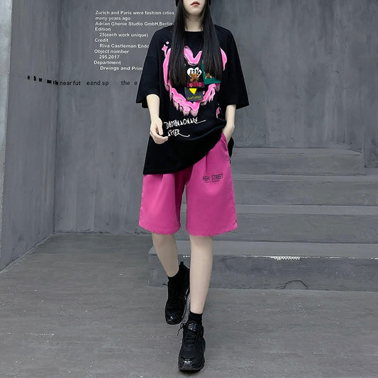 M's trendy street brand loose summer sports suit women's new short-sleeved T-shirt shorts two-piece set European women's clothing