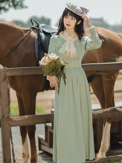 Platycodon style retro niche chic high-end gentle style dress with fungus edges and waist waist to show temperament fairy dressữ