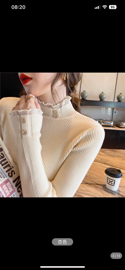 White half turtleneck bottoming shirt for women, autumn and winter style, 2023 new style sweater, lace inner, knitted early autumn top