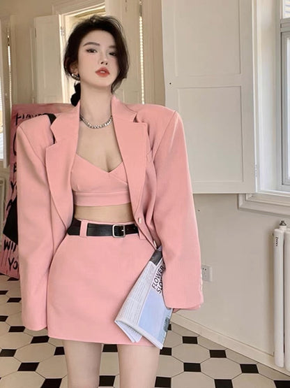2023 early autumn new blazer ol women's suit temperament small fragrance style high-end shoulder pad suit three-piece suit (B060)