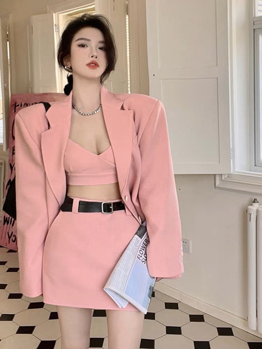 2023 early autumn new blazer ol women's suit temperament small fragrance style high-end shoulder pad suit three-piece suit (B060)