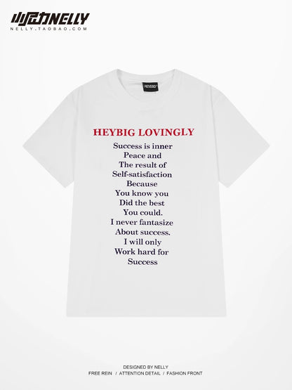 Heavy cotton letter print short-sleeved T-shirt for men and women summer American vibe high street couple trendy casual tops