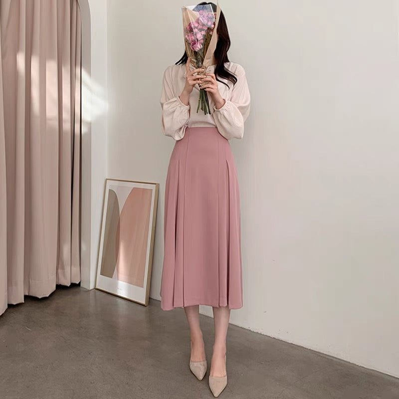 2023 Spring and Autumn New Design Niche Small Suit Long Pleated Rose Pink Half Skirt Women Summer T3489