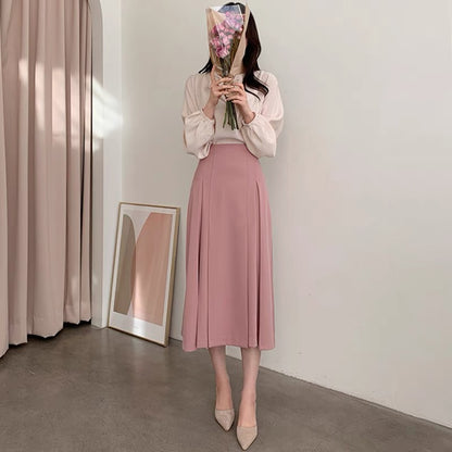 2023 Spring and Autumn New Design Niche Small Suit Long Pleated Rose Pink Half Skirt Women Summer T3489