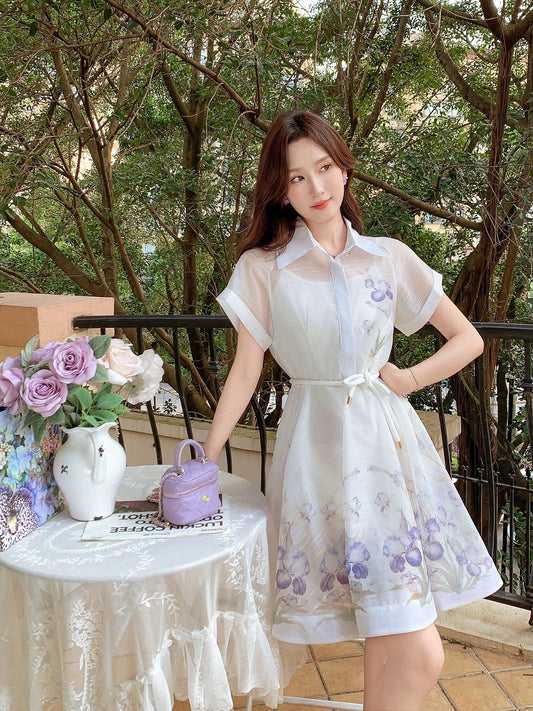 Zhang Xinzi [Spring and Bright Scenery] Printed shirt dress for women, new summer style, French lady skirt, mid-length