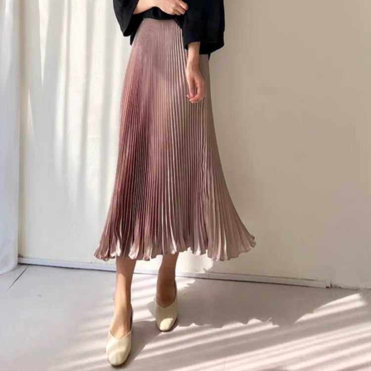 2023 New Summer High Waist A-Line Skirt Summer Slim Fairy Temperament Drape Satin Fishtail Pleated Half Skirt for Women T3486