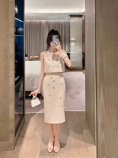 BETTER LS 2024 summer new style red suit for women half skirt lady temperament two-piece suit