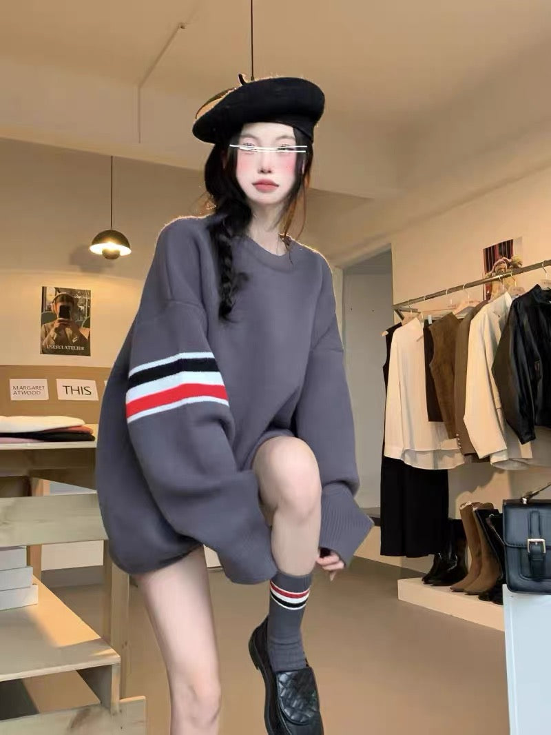 Designed puppy knitted sweater for women autumn and winter 2023 new loose and slim mid-length lazy style pullover top A2238