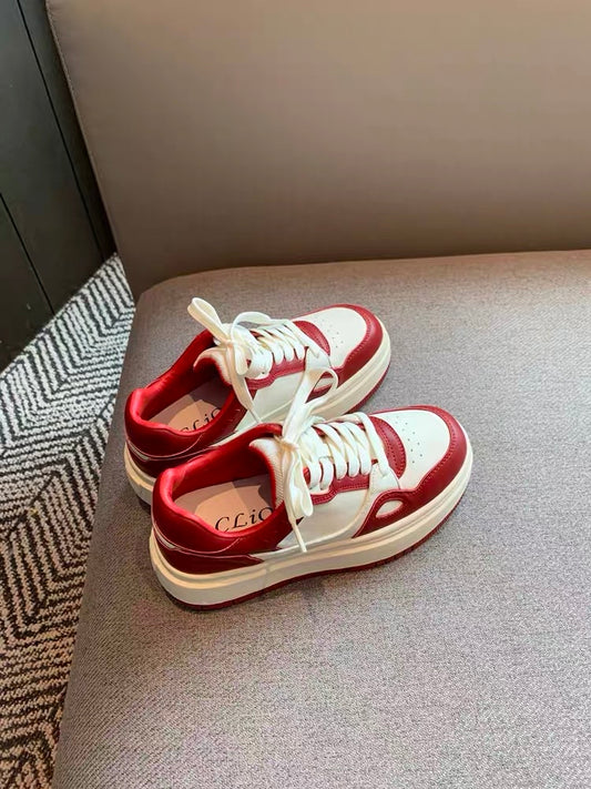 Thick-soled casual shoes for women 2023 autumn new college style versatile lace-up genuine leather comfortable low-top sports sneakers