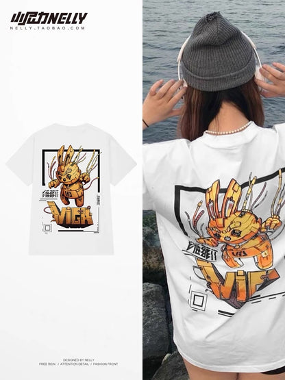 Hong Kong style retro cotton short-sleeved T-shirt men's ins tide brand summer 2023 new men's oversize loose T-shirt