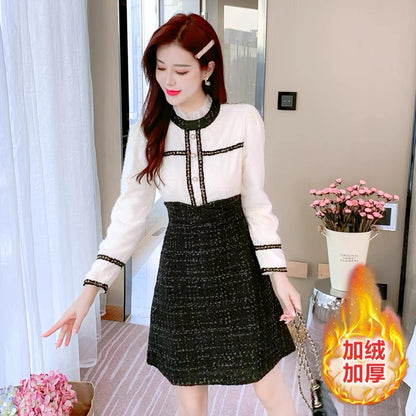 lolita dress women's autumn and winter 2023 new velvet thickened splicing long-sleeved slimming skirt to reduce age