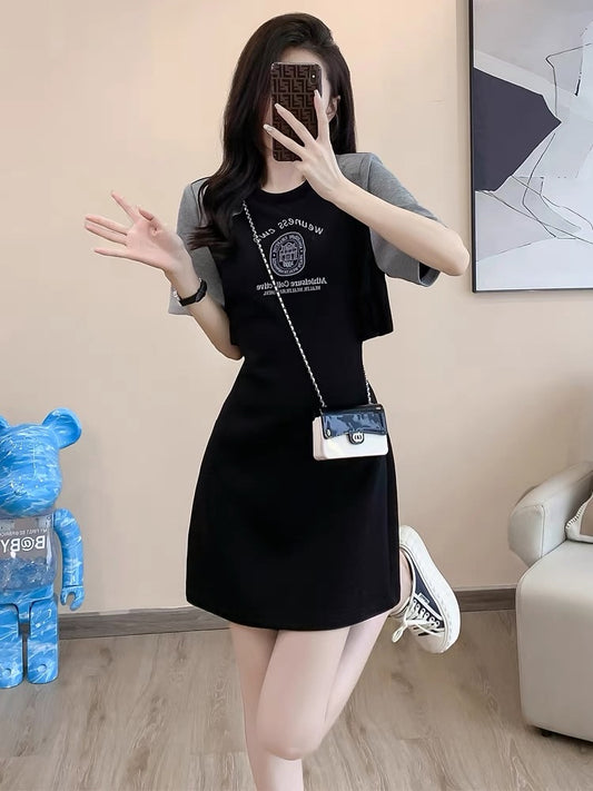 French age-reducing casual dress for women summer 2023 new small temperament slim waist-revealing short-sleeved T-shirt skirt D5599