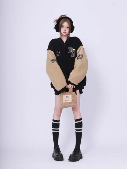 American retro trendy brand oversize niche flight suit lamb wool cotton suit women's winter thickened jacket high-end A3344