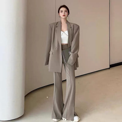 Royal sister-style goddess style early autumn fashion suit suit, western style Internet celebrity hot street high-waisted wide-leg pants two-piece set