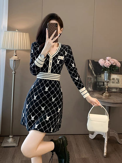 Fashionable casual temperament elegant foreign goddess style dress autumn 2023 new pattern jacquard design skirt D6696
