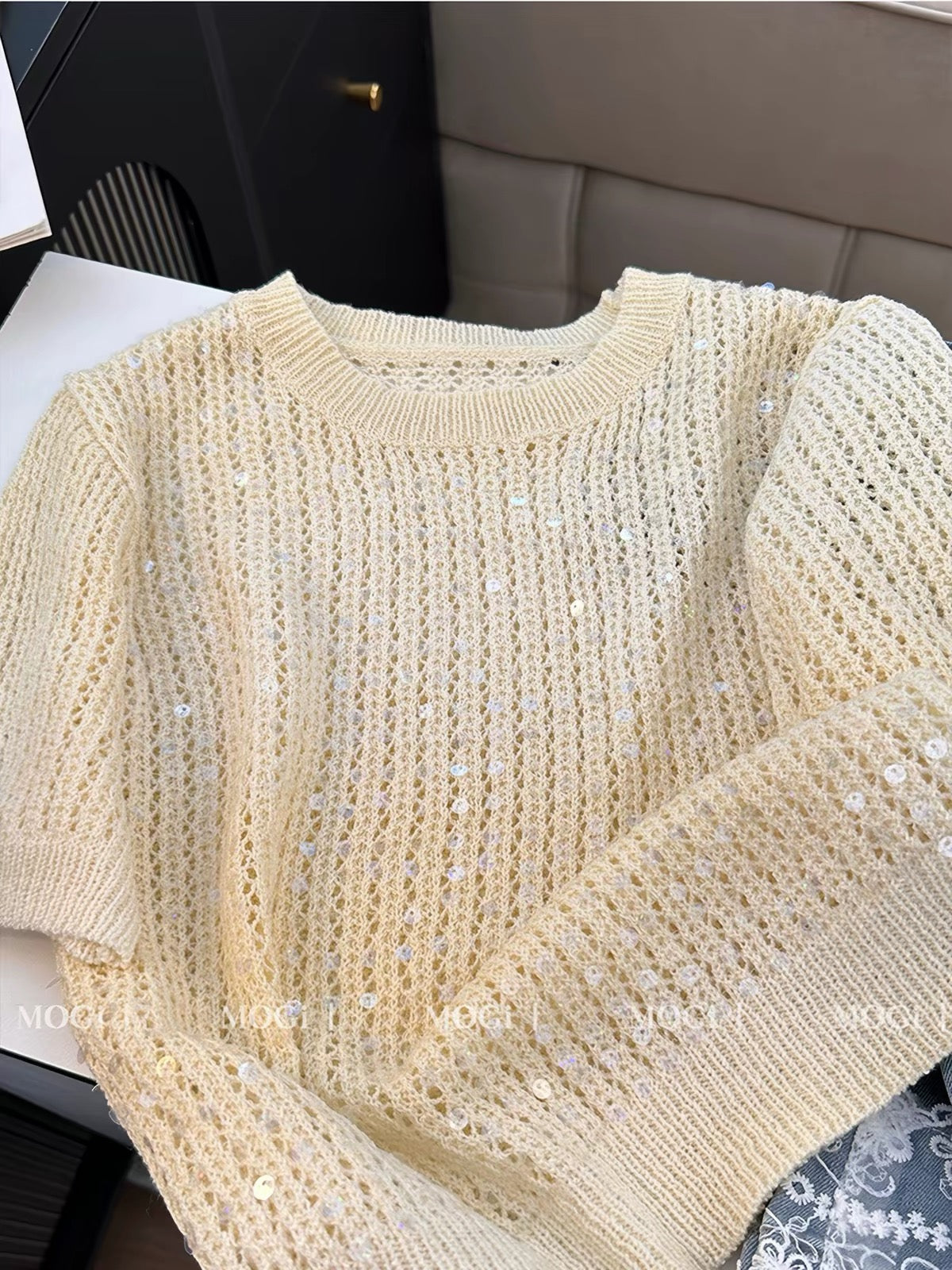Women's Summer T-Shirt: Stylish, Chic, and Unique Design Featuring Heavy-Duty Sequins, a Round Neck, and Short Sleeves—A Slimming Top with a Distinctive Flair.