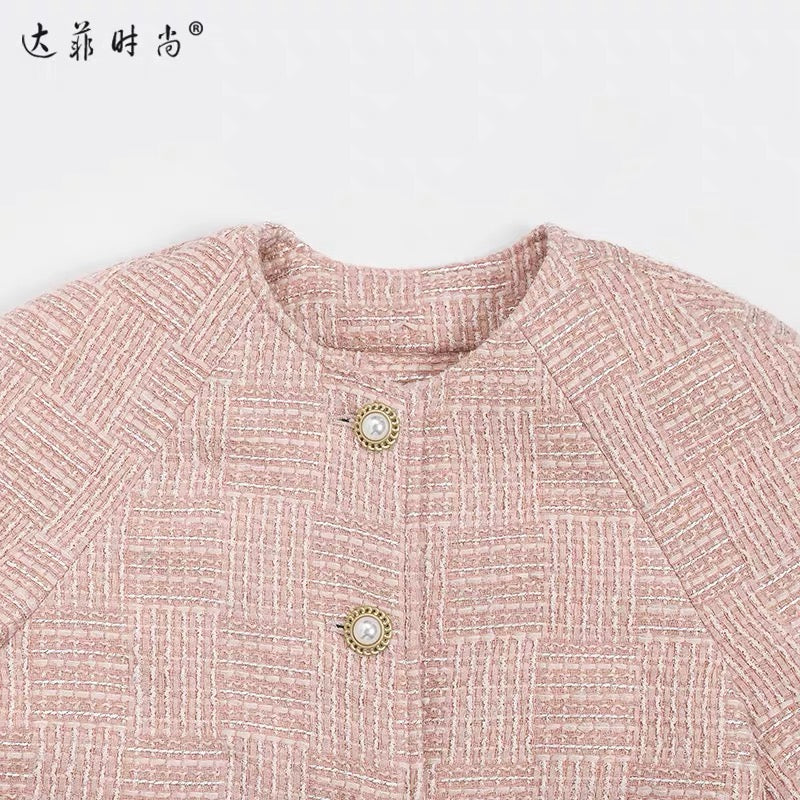 2023 winter new fashion temperament heavy industry beaded ostrich feather down lining tweed down jacket