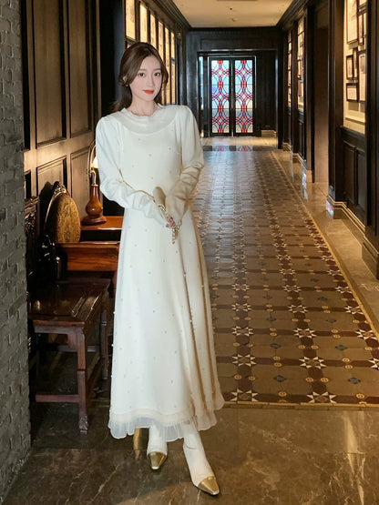 [01.22 New Products 5% Off] French Temperament Dress for Women 2024 New Lotus Leaf Collar with Long Skirt