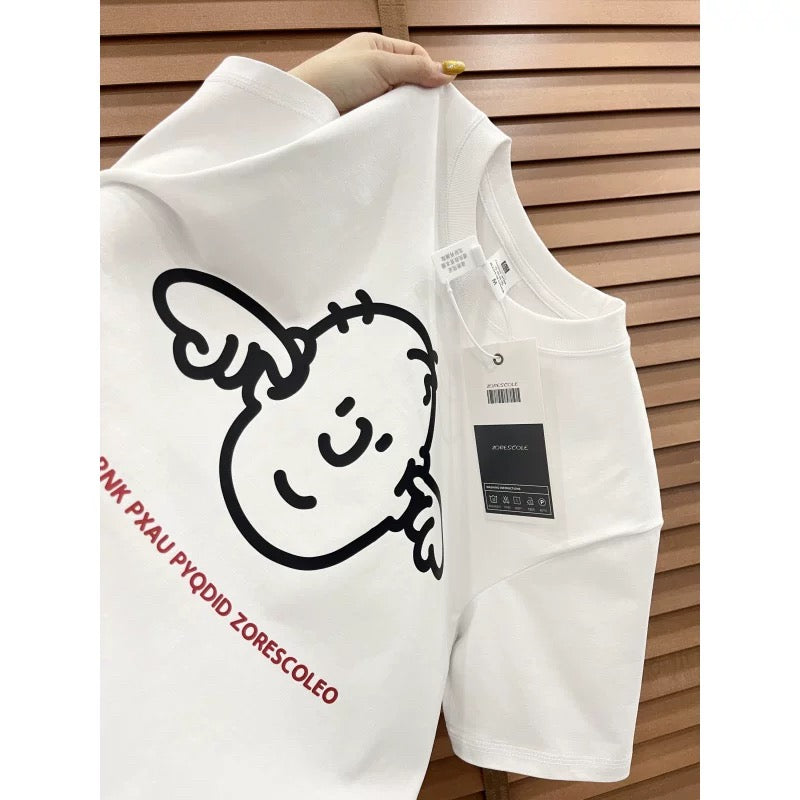 American style ins three bears printed cotton short-sleeved T-shirt men and women summer heavyweight all-match loose couple tops