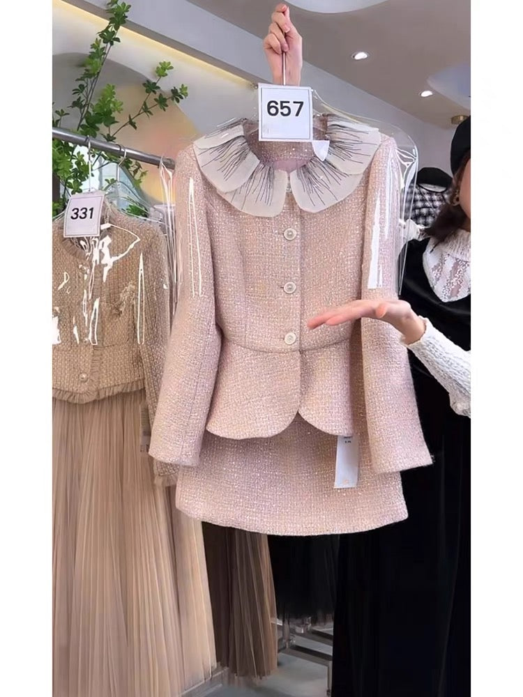 Autumn 2023 new Internet celebrity small fragrance suit, feminine and socialite slimming doll collar coat and skirt two-piece set