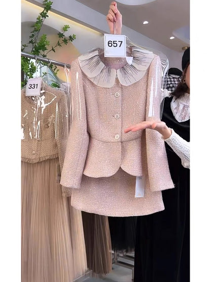 Autumn 2023 new Internet celebrity small fragrance suit, feminine and socialite slimming doll collar coat and skirt two-piece set