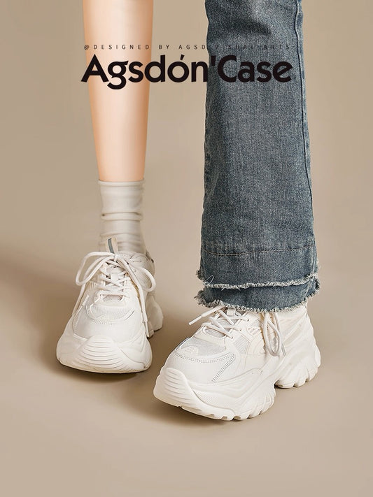 Thick-soled dad shoes for women 2025 new summer thin breathable mesh height-enhancing sports white casual versatile shoes