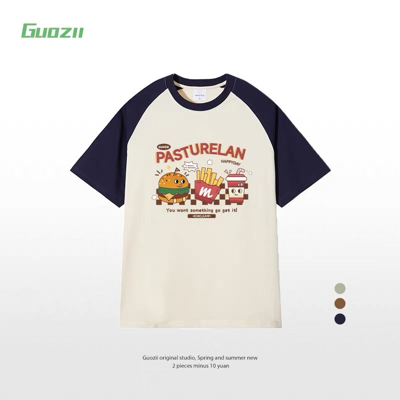 Guozii cute puppy raglan short-sleeved T-shirt female original design small oversize pure cotton top summer