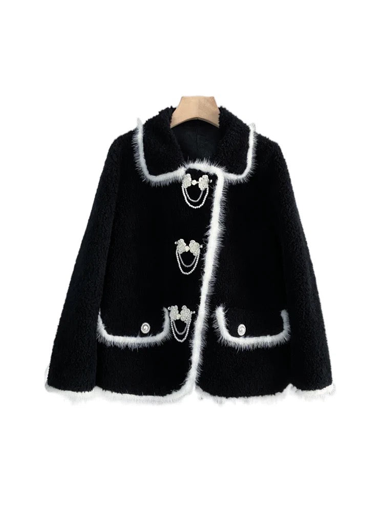 Haining's new imported mink spliced lamb hair short coat young fur winter fur all-in-one coat T3496